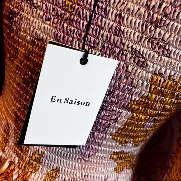 NWT En Saison Pink Satin Floral Smocked Wench Blouse New Boho Hippie Festival M - Picture 8 of 8